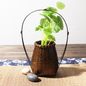 冰竹 手工竹工艺竹编花篮手提篮子复古花器竹制品竹编圆花器插花