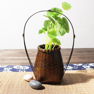 冰竹 手工竹工艺竹编花篮手提篮子复古花器竹制品竹编圆花器插花