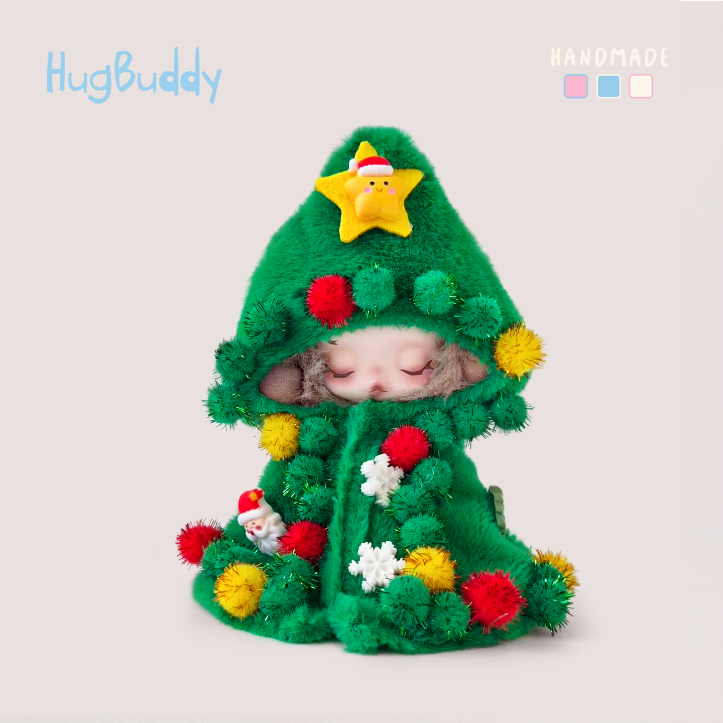 娃衣圣诞披肩套装钩织labubu星星人ps搪胶拉布布衣服着替绿色红色