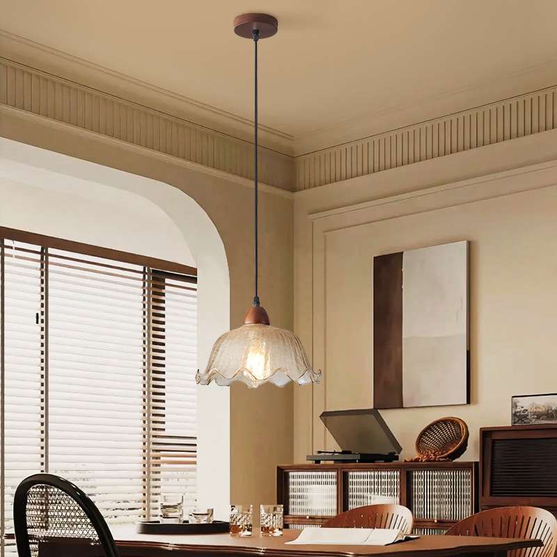 中古餐厅灯复古法式浪漫餐桌吧台小吊灯美式胡桃木冰裂纹饭厅灯