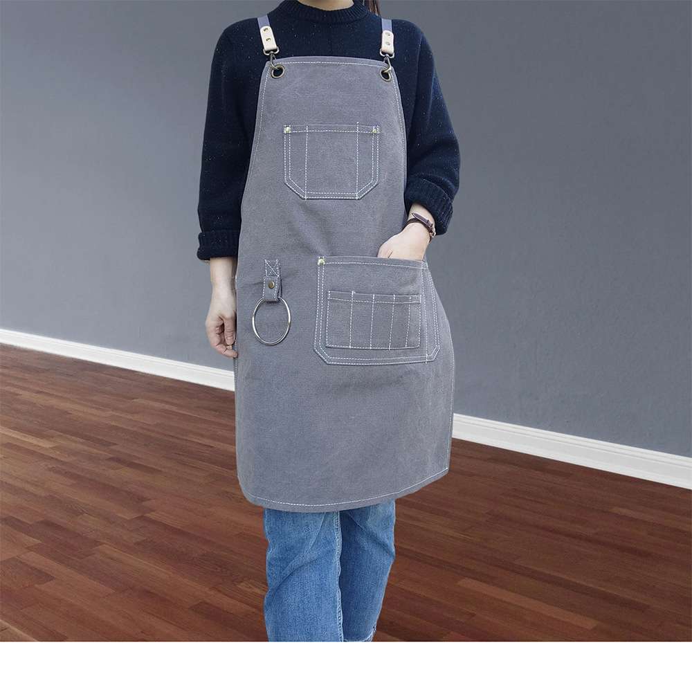 咖啡师围裙定 制印字女中餐厅奶茶美甲工作服帆布男女毛巾挂环