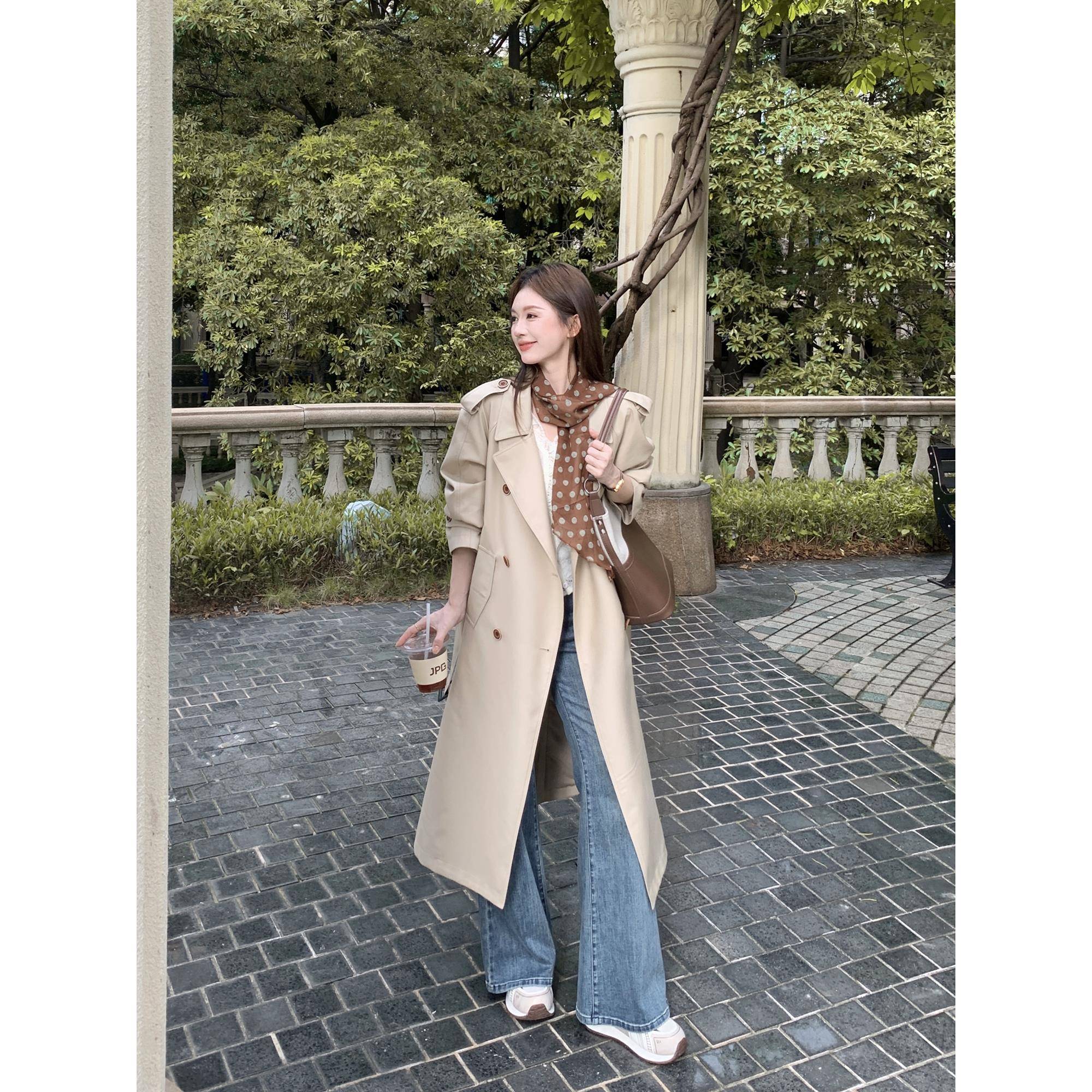 切糕自制小个子秋季外套女长款大衣卡其色上衣气质好看新款风衣