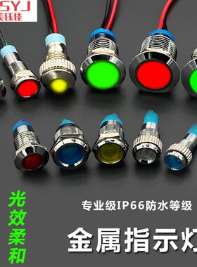 6/8/10/12MM金n属指示灯信号LED电源灯车载灯24V220V6V12V带线防