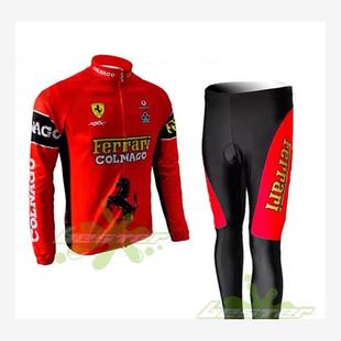 红色法拉利山地自行单车长袖骑行服动感单车服骑行上衣骑行裤薄款