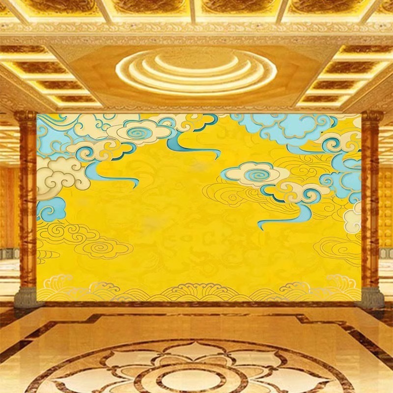 祥云墙纸仙鹤图客厅寺庙佛堂壁纸