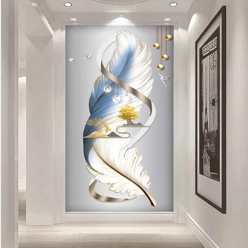 壁画道轻奢羽毛客厅装饰过道壁纸