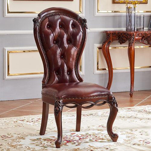 欧式椅复古靠背餐椅简约现代实木做旧家用酒店美村书桌椅餐桌椅子