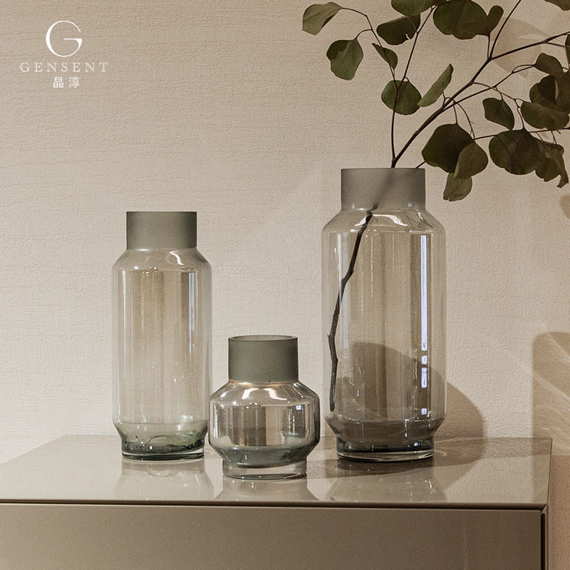 晶淳灰色诧寂风花瓶插花富贵竹玻璃民宿酒店软装饰品摆件手工玻璃,橡塑材料及制品,其他塑料制品,淘宝优惠券,粉丝福利购,淘宝优惠卷