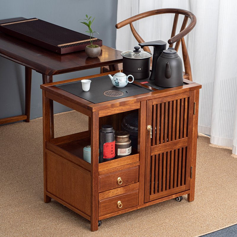 花梨木移动茶台实木茶水柜烧水壶一体小茶桌家用茶几办公室泡茶台