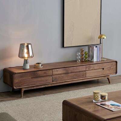 现代简约北美黑胡桃木电视柜北欧实木家用客厅柜储物柜地柜视听柜