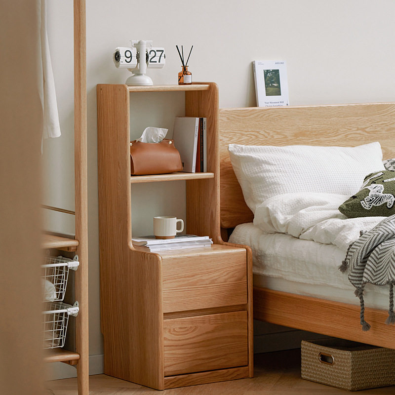 北欧实木床头柜现代简约床边柜多功能书柜卧室高款储物柜收纳柜子