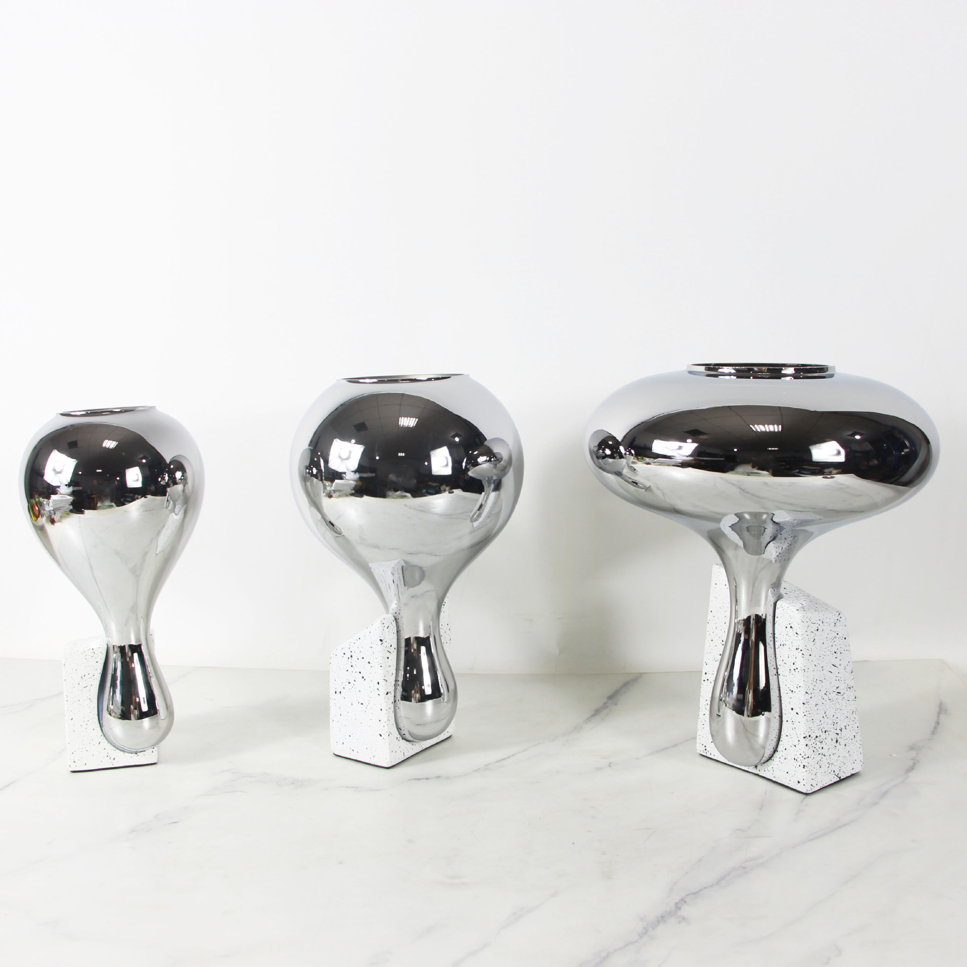 现代简约欧式银色水滴玻璃花器花瓶摆件样板房售楼处客厅软装饰品