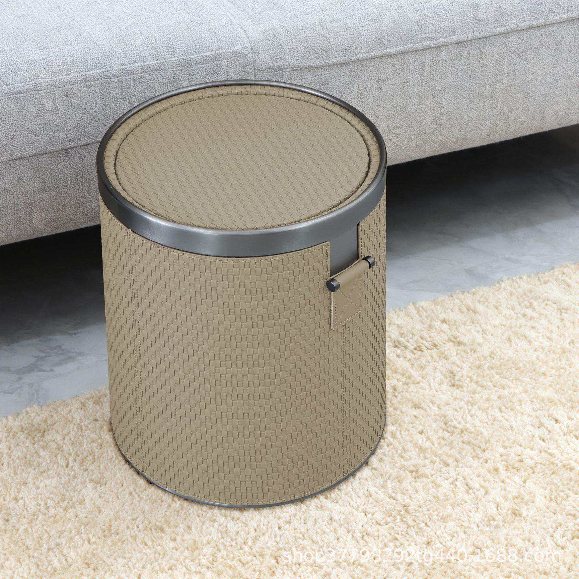 2026新款高档轻奢皮革垃圾桶家用客厅大容易带盖卧室收纳桶摆件