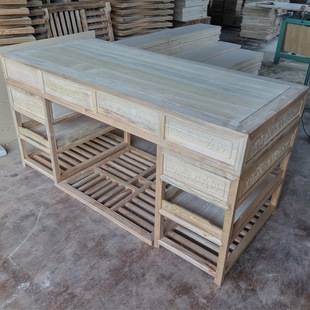 明清古典中式 家具白茬办公桌实木1.6米1.8米大班台白胚草龙办公台