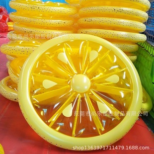 厂家现货 160cm大号圆形柠檬浮床泳池派对成人躺椅 充气柠檬浮排