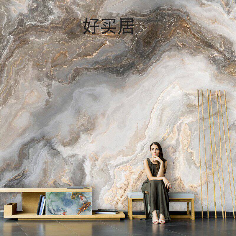 现代简约仿大理石纹轻奢电视背景墙壁纸客厅沙发高档定制壁画墙布