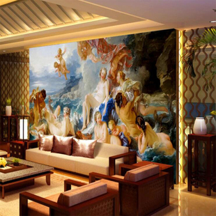 3D欧式 复古油画人物宫廷贵妇壁画酒店ktv背景墙布天花板吊顶壁纸