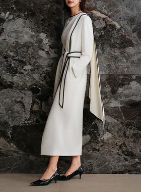 【袁泉同款】珂奈禾商场同款秋冬新款围裹式飘带连衣裙XF06115V1