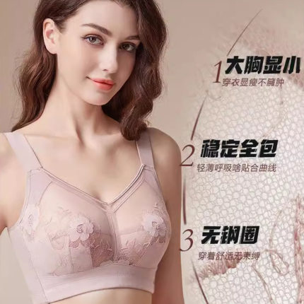维多利亚大胸显小调整型刺绣文胸罩软钢圈上托防下垂聚拢内衣薄款