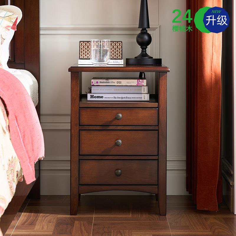 美式实木床边小柜子卧室家具迷你储物柜经济型贝莱床sω