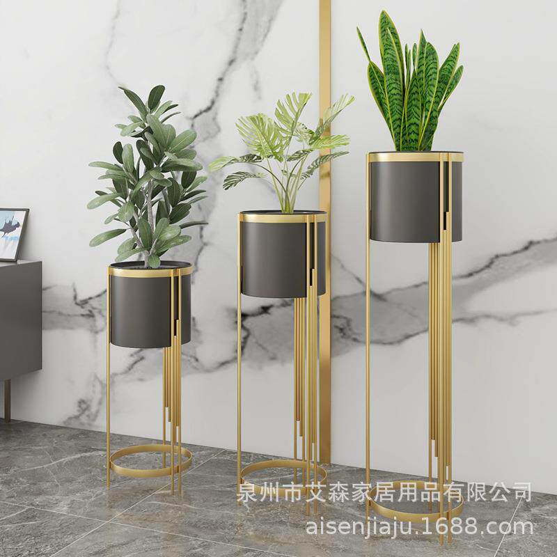 铁线圆底厂家供货简约落地式创意花架客厅方底圆桶花架花器花盆摆