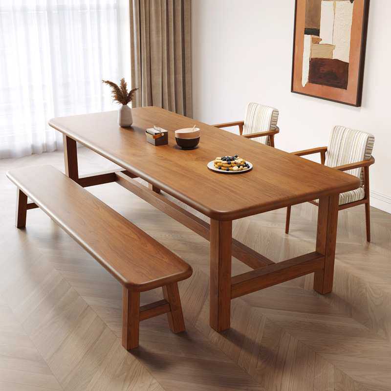 现代简约原木餐桌家用饭桌餐厅客厅一体书桌长方形大板实木咖啡桌