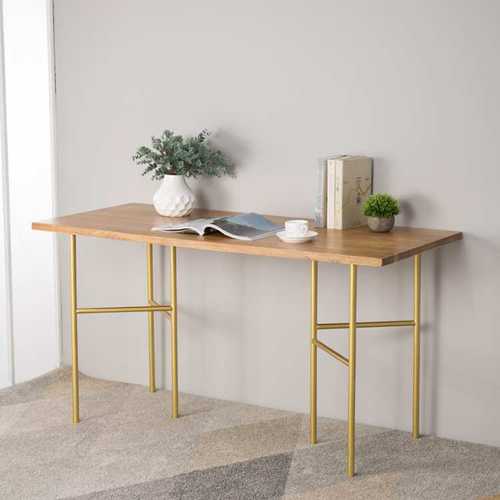 北欧单身公寓金色靠墙书桌 休闲写字实木电脑桌椅组合 简约飘窗桌