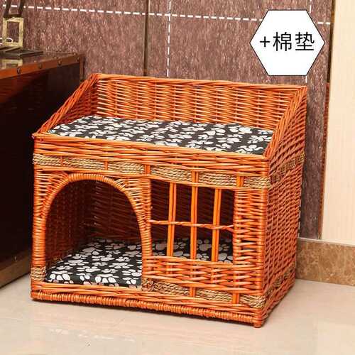 yp猫窝夏季凉窝藤编猫窝四季通用封闭式猫窝猫别墅双层猫笼猫屋猫