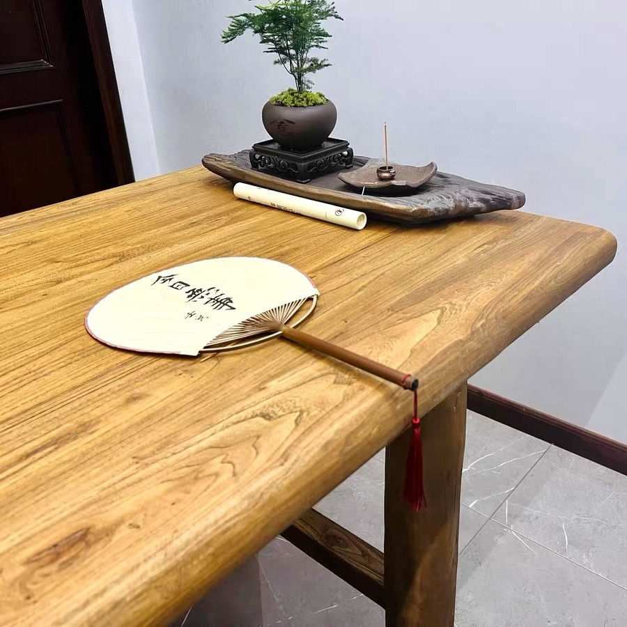 老榆木门板茶桌办公室喝茶实木桌风化旧木板复古餐桌原木茶台吧台