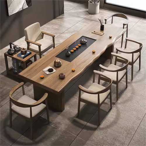 新中式实木茶桌茶盘一体泡茶桌椅组合办公室功夫大板茶台原木茶桌