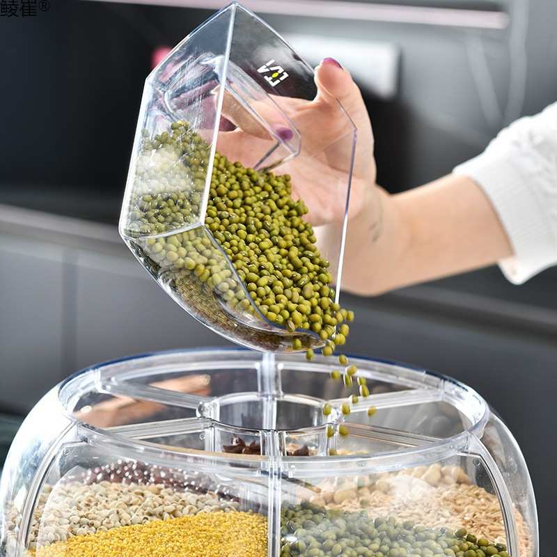 五谷杂粮收纳盒旋转分隔密封罐子食品级储物透明储存圆形厨房米桶