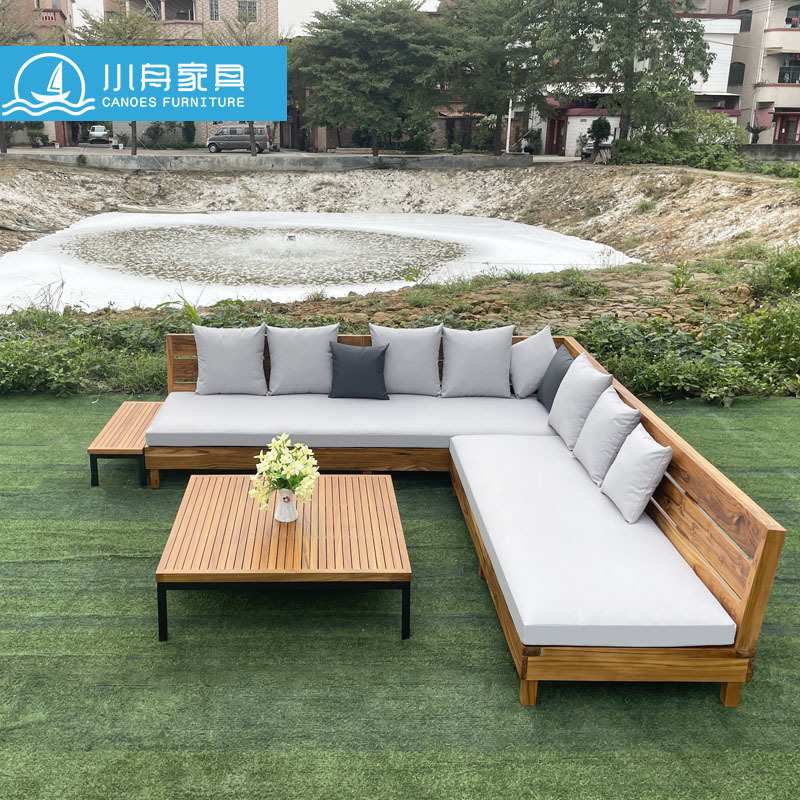 户外高端实木沙发庭院花园露台柚木沙发茶几组合室外阳台北欧家具