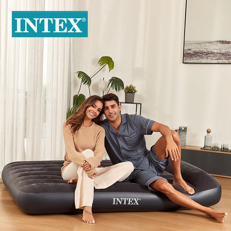 intex 64142 户外野营便携充气家用单人双人充垫植绒轻便内置枕头