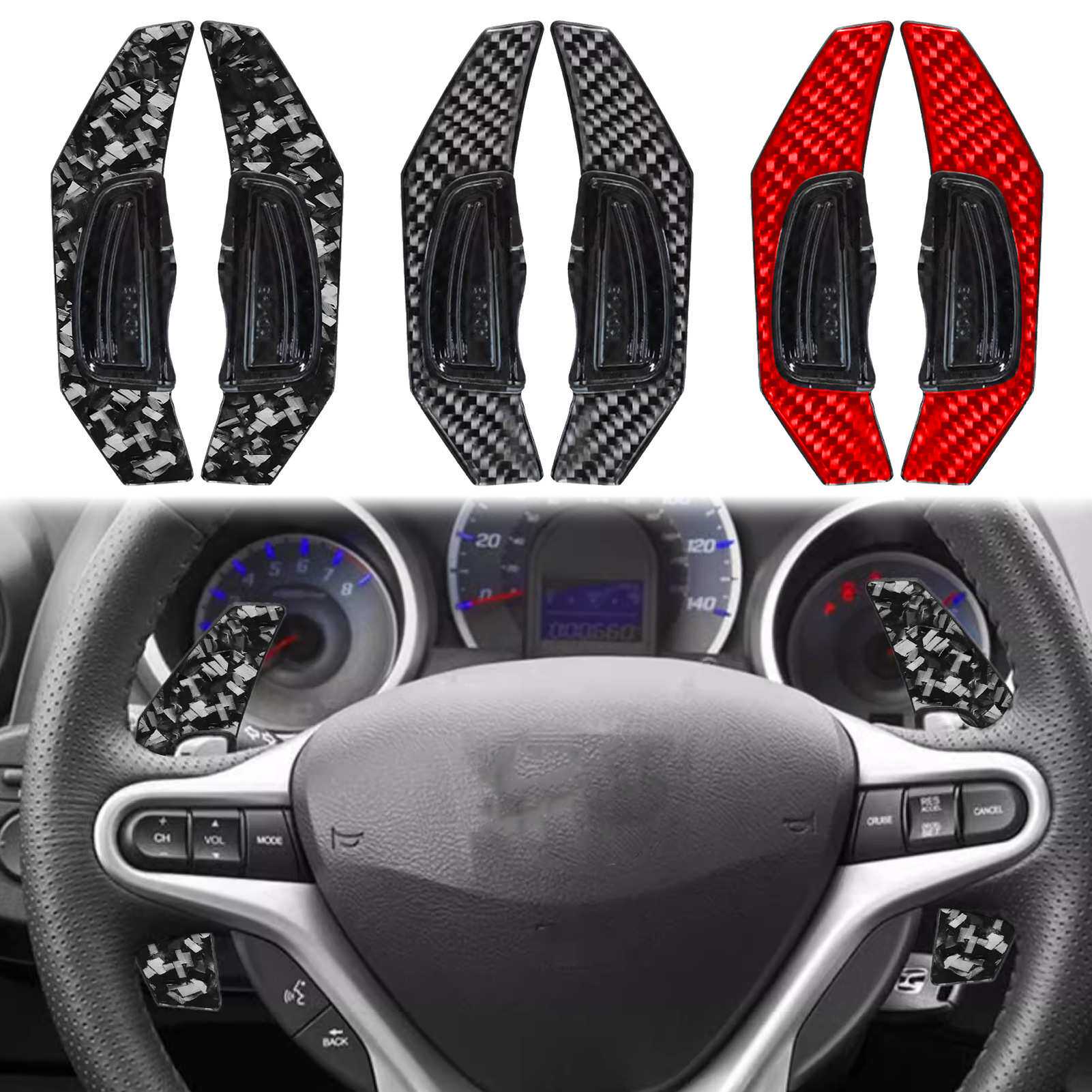 适用234代飞度新款碳纤维换挡拨片配件 飞度方向盘中控改装内饰贴