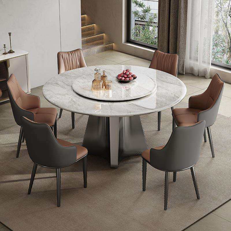 简约现代微晶石家用餐桌椅大理石圆形圆桌小户型超晶石带转盘饭桌