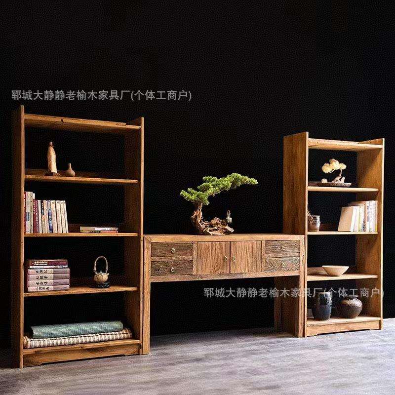 老榆木书架中式实木餐边柜客厅装饰组合博古架落地式满墙隔断书架