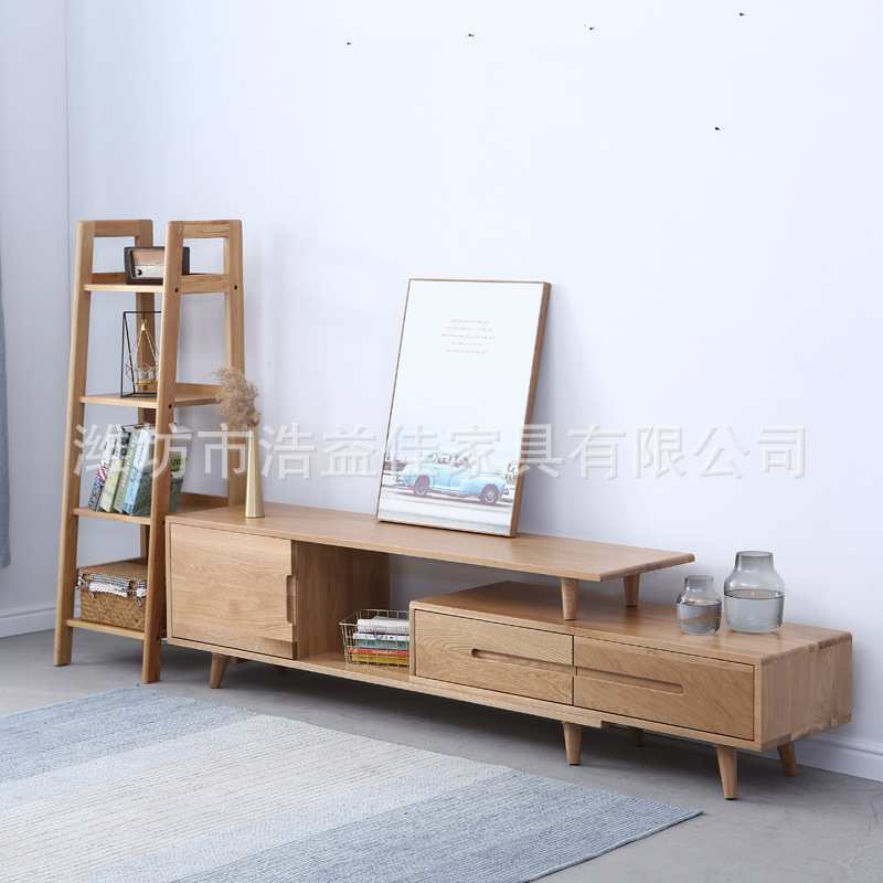 北欧纯实木伸缩白橡木诗云电视柜小户型简约现代拉伸地柜客厅家具