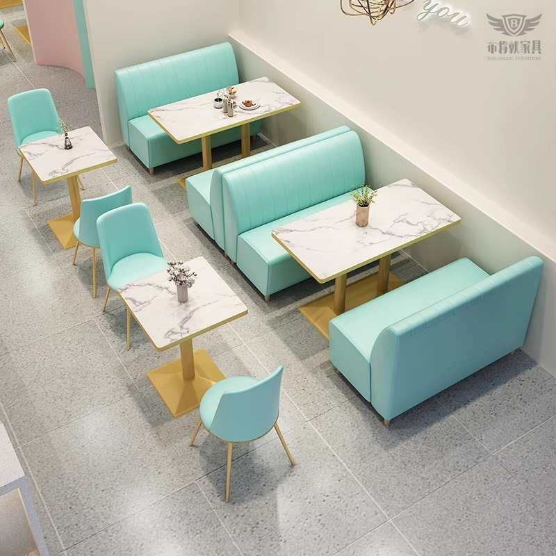 奶茶店桌椅组合湘菜馆饭店餐桌商用茶楼咖啡店桌子西餐厅卡座沙发