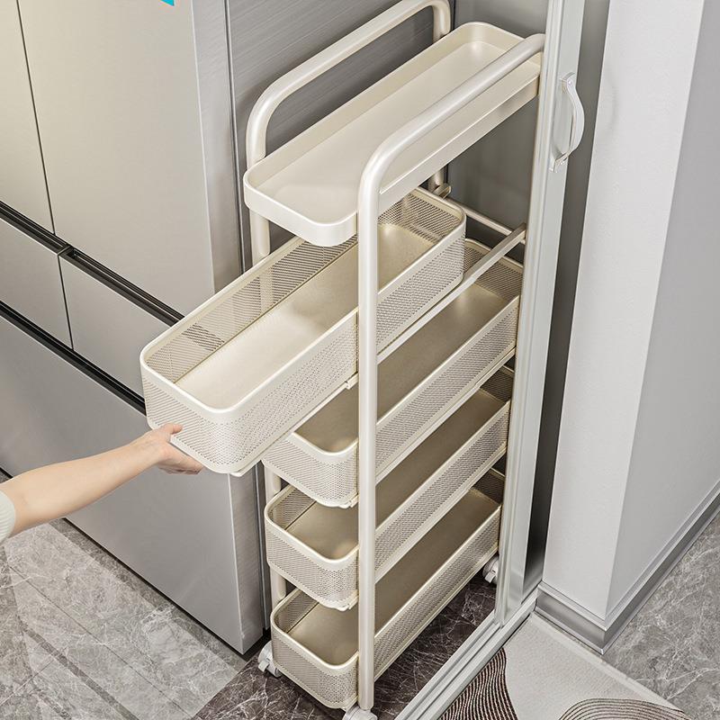 优勤厨房夹缝置物架落地多层冰箱侧面抽拉柜极窄缝隙收纳柜小推车
