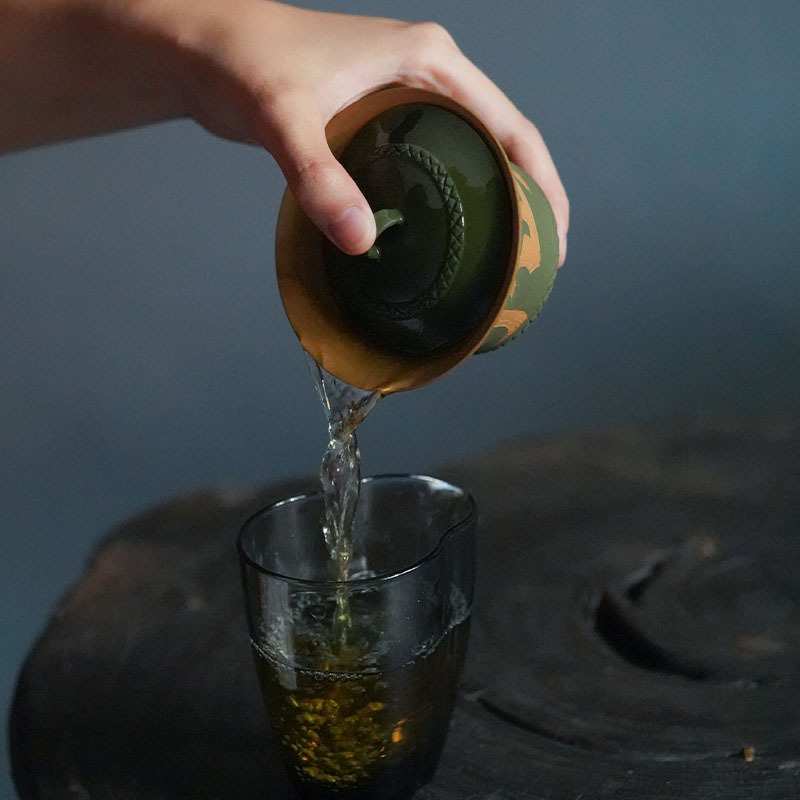 束刻紫砂井本山绿纯手工刻绘二才盖碗薄胎不烫手仿古茶具泡茶碗