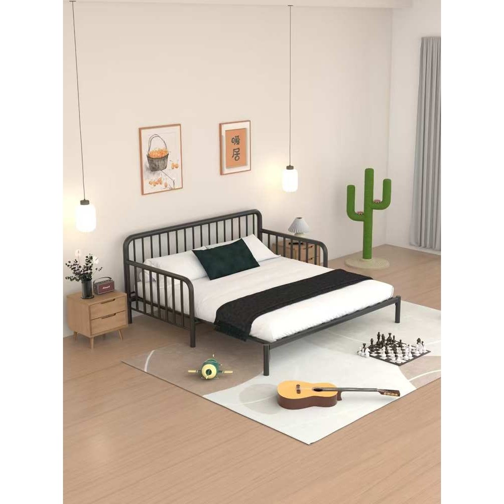 ?折叠铁艺沙发床两用可抽拉伸缩铁床现代简约小户型客厅书房罗汉