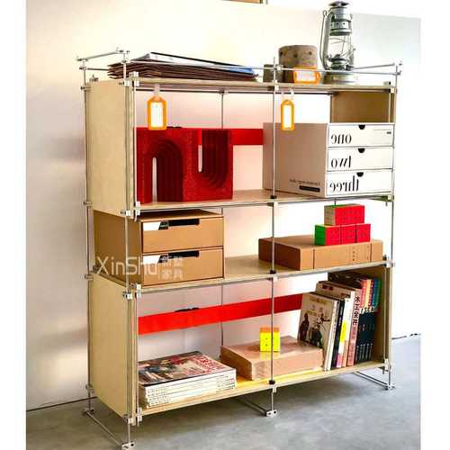 日式不锈钢落地海洋板书架简约实木置物架厨房微波炉收纳储物架子