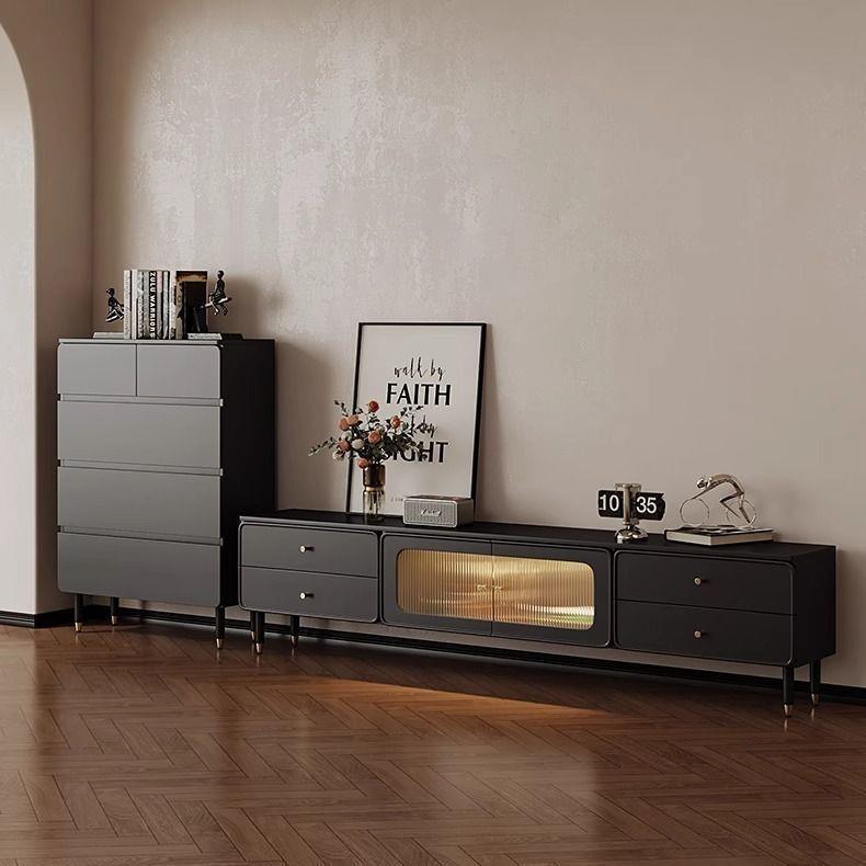 电视柜茶几组合套装简约现代小户型客厅黑色落地柜电视柜边柜