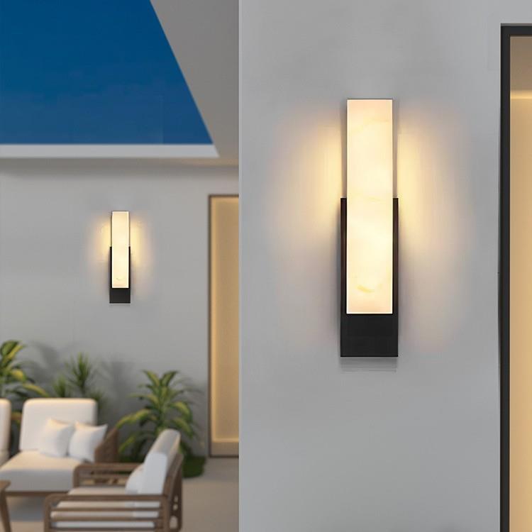 跨境户外防水壁灯现代不锈钢轻奢仿云石壁灯室外阳台外墙别墅大门