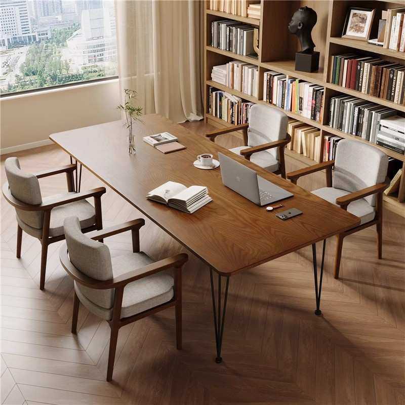 美式全实木书房书桌家庭书桌客厅办公桌简约长条餐桌原木风大板桌