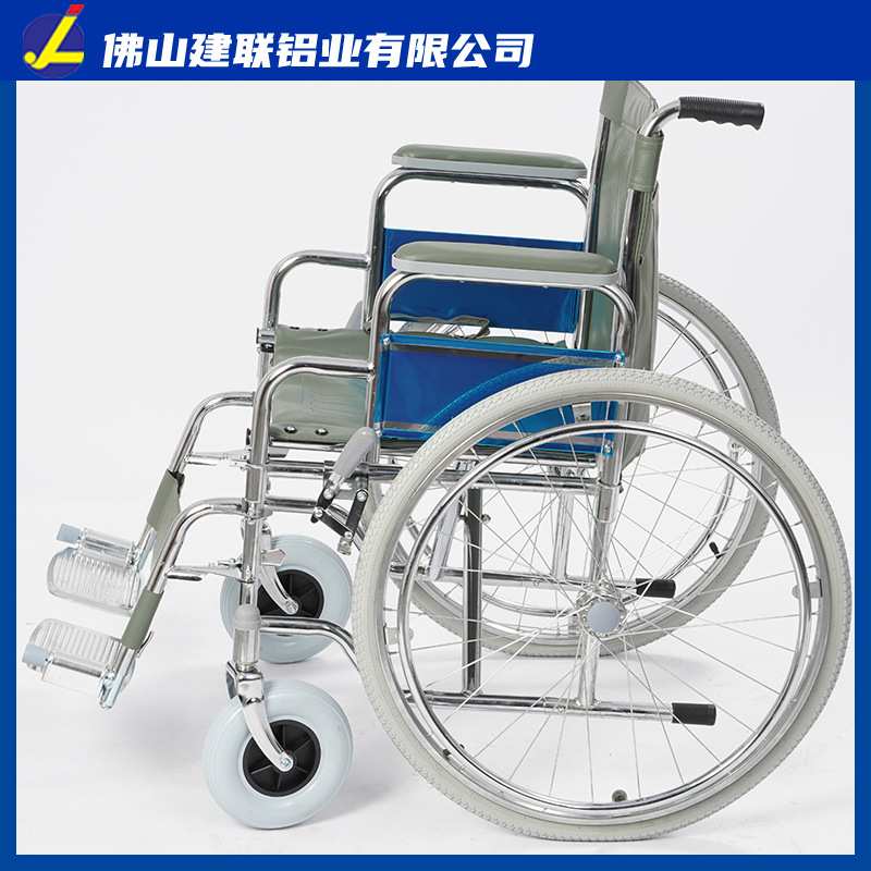 镀铬钢制轮椅 老人手推代步车可折叠便携充气花纹后轮扶手轮椅