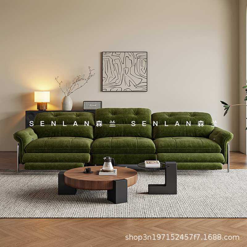 意式极简电动多功能雪尼尔绒布艺沙发客厅直排小户型中古风沙发床