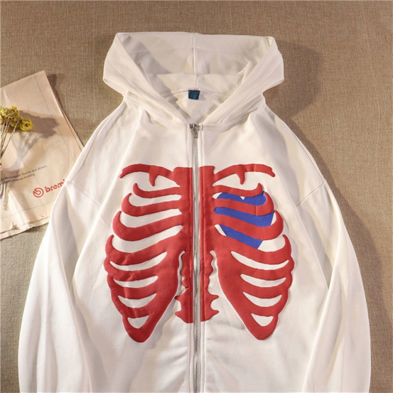 现货 Fashio Wo Hoodies Y2K Rhiese Skele Zip Up Ove
