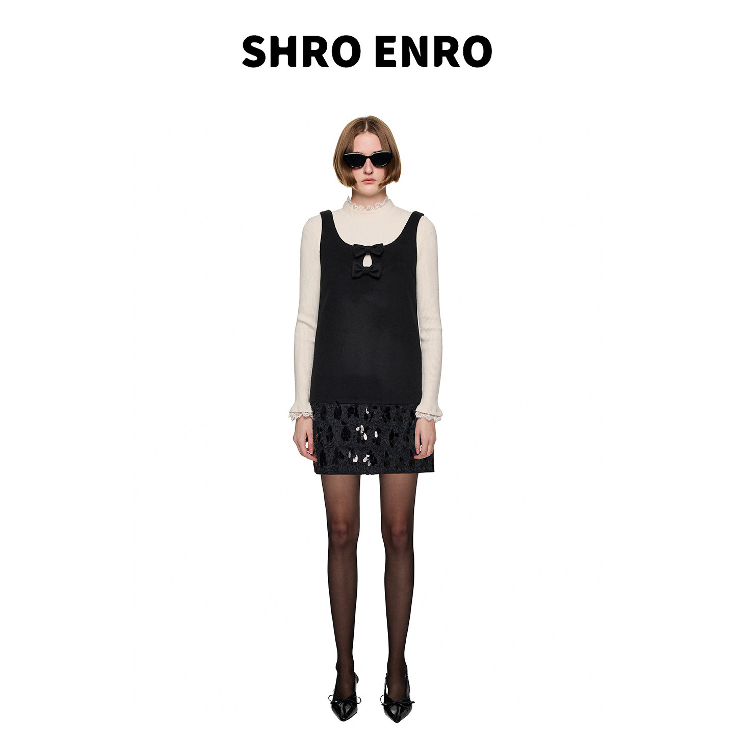 SHROENRO千金风亮片A字连衣裙