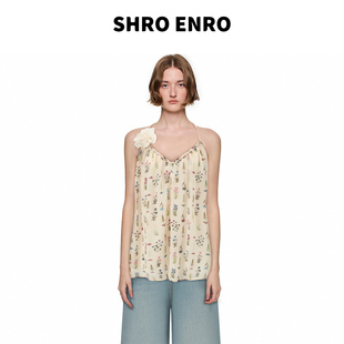 时尚 新款 露背设计感吊带碎花度假风宽松A字挂脖上衣 ENRO春季 SHRO